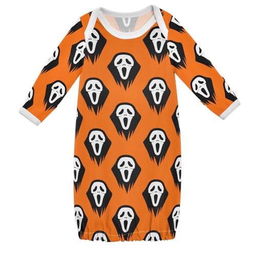WIFIU Black White Mask Faces Baby Girls Boys Sleeper Gown Cotton Nightgown Long Sleeve, Orange Baby Nightdress Sleeping Clothes for Newborn 0-3 Months