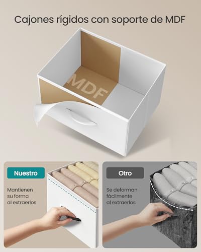 Miniatura 5 de Songmics Cómoda, 8 Cajones De Tela, Acero, Mdf, Tela No Tejida, Para Dormitorio, Armario, Pasillo, Salón, Blanco Nube Y Blanco Nieve Lgs124wh01