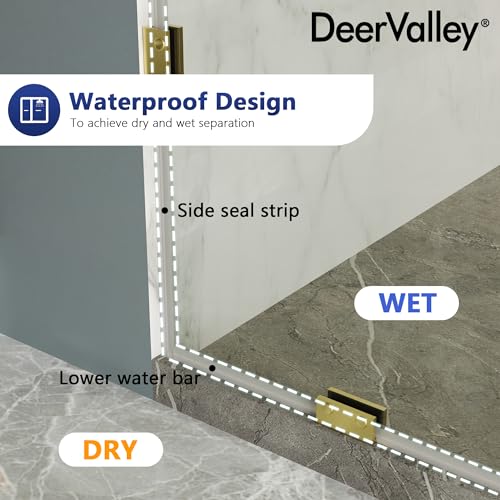 Image of DeerValley 32 inchx78 inch Frameless Shower Glass Panel, 3 /8'' (10mm) Fixed Glass Shower Panel, Tempered Glass Door, Bathroom Shower Screen with Hardware (Brushed Gold)