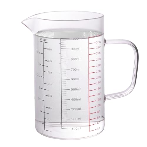 Vaso medidor de vidrio 1000 ML con triple escala miniatura 1
