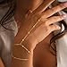 Decholly Hand Chain Bracelets for Women - 14K Real Gold Plated Dainty Layered Bead Bracelets Hand Chain Bracelet Ring Gold Bracelets for Women Trendy