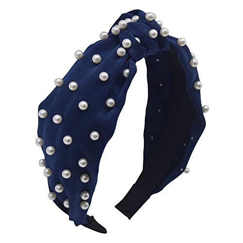 MHDGG Pearl Headbands Headbands for Women,1Pcs Elegant Wide Headbands Knot Headbands for Women Headwear Barrette Styling Tools Accessories,Navy Blue