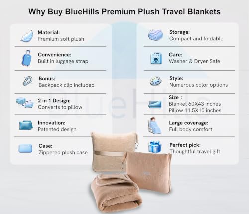 Image of BlueHills Premium Soft Travel Blanket Pillows 2 Pack Airplane Warm - Beige