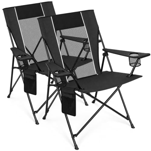 Image of Romswi Portable Folding Camping Chair for Adults, Heavy Duty Outdoor Sports Chair with Dual Cup Holders, Side Pocket and Carry Bag, Camping Chair for Lawn, Beach, Fishing, Picnic and Tailgating,Black