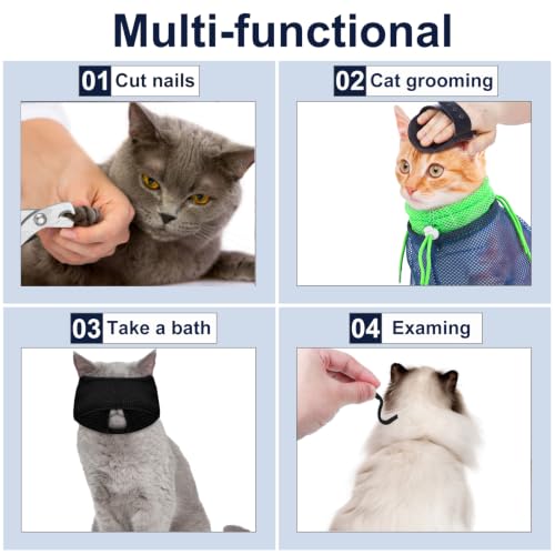 Image of 10 Pcs Cat Bathing Bag Set Pet Mesh Shower Bag Anti Bite and Scratch Pet Grooming for Washing Brush, Cat Muzzle, Nail Clipper, Nail File, Tick Tool (Black and Blue)
