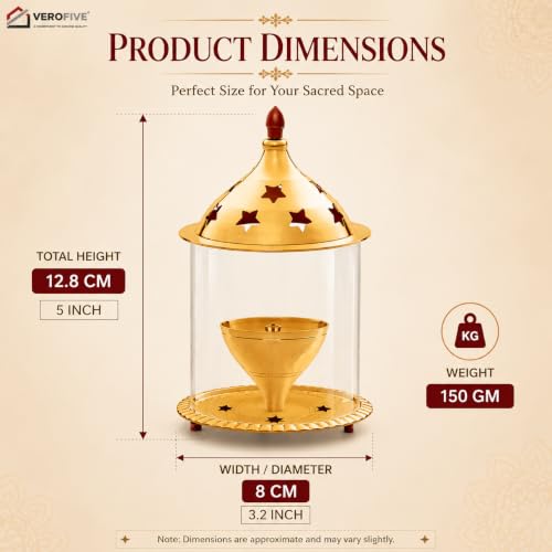 Image of Akhand Jyot Brass Diya - Traditional Akhanda Deepam with Oil Chamber & Protective Glass Cover - Long-Lasting Brass Diya for Puja & Festival Decor(Medium)
