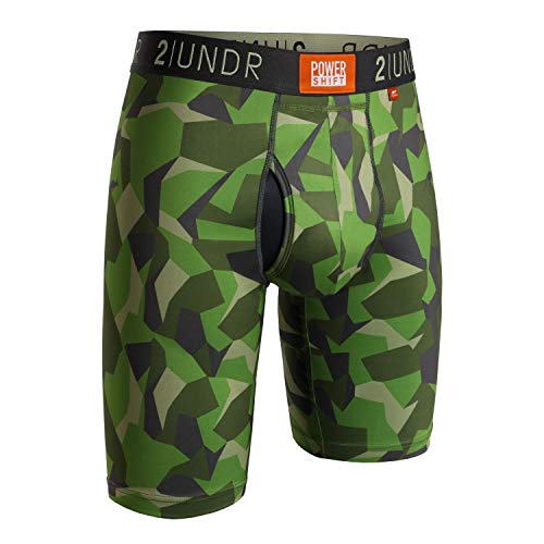 2Undr Mens Power Shift 9" Boxer Long Leg Underwear (Green Camo, X-Large) #TOP6