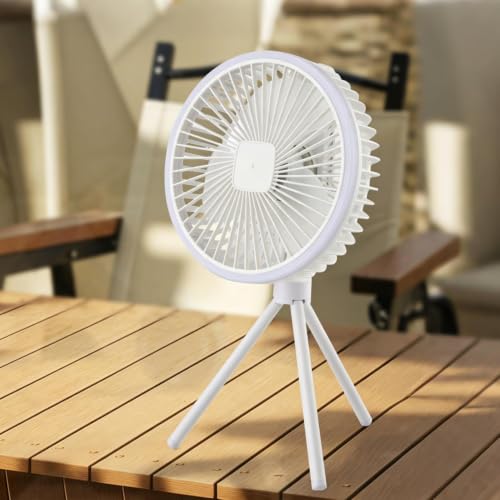 Ventilador solar de mesa con trípode y luz LED integrada para camping 3