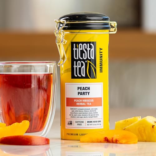 Image of Tiesta Tea - Peach Party, Loose Leaf, Peach Hibiscus Herbal Infusion, Premium Blend, Non-Caffeinated Fruit Tea, Makes Hot or Iced & Up to 50 Cups, 4.5oz Refillable Tin