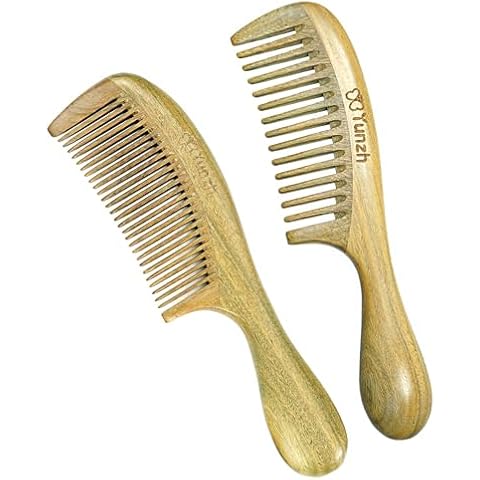 YunZh Wide Tooth Comb and Fine Tooth Combs, Natural Green Sandalwood Wooden Comb Set for Women Men(2PCS) Cover