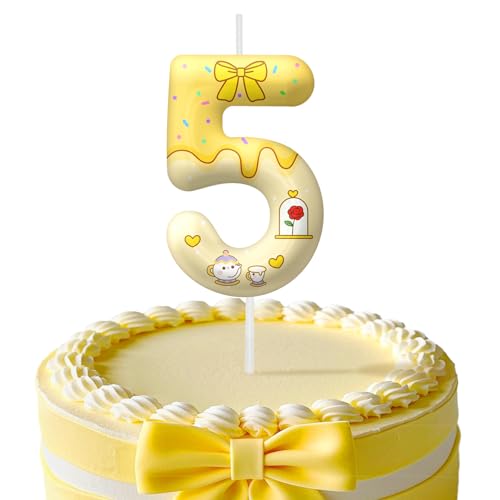 Image of Yellow Cartoon Birthday Candles, Number 5 Candle Yellow Themed Birthday Party Supplies, 2.4 inch Birthday Candles for Cake Topper Party Decorations, Birthday Decorations for Boys Girls (Number 5)