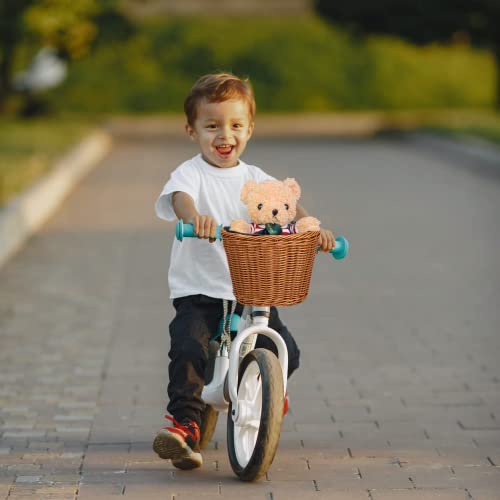 Fahrradkorb für Kinder, SILARLAIT Kinderfahrradkorb Vorne Geflochten aus Kunststoff mit Lederriemen, Abnehmbar, Fahrradkorb Lenker Kinder für für Junge und Mädchen