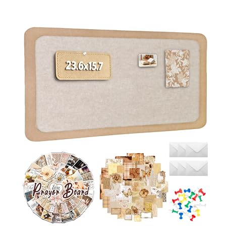 Bvthiynu Bulletin Board 23.615.7 inches 129 Pcs Prayer Board Supplies Kit for Women with Board Envelopes Pins Boho Decorative Stickers Cards for Home Office Classroom School Wall Art