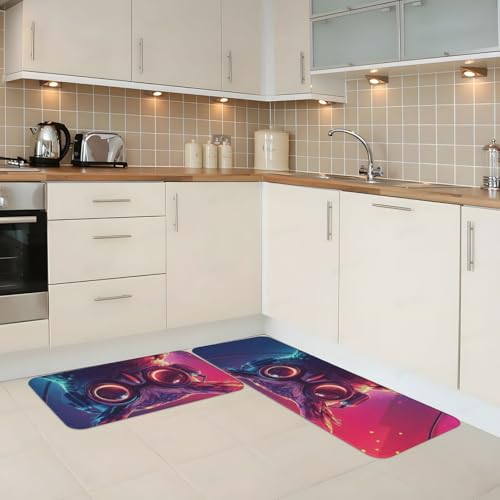 Tapetes de cocina acolchados de búho, juego de 2 alfombras antideslizantes de 17x47 y 17x30 pulg. 3