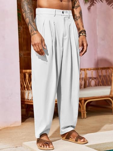 Runcati Mens Linen Baggy Pants Pleated Casual Harem Pants Beach Hippie Summer Trousers2