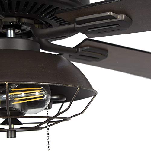 river of goods farmhouse led ceiling fan - 5234 l x 5234 w - metal caged fixture - rich barnwoodlight driftwood fan blades