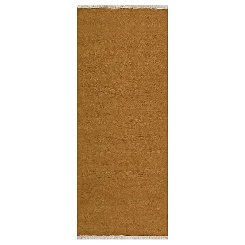 Rugsotic Carpets Hand Woven Flat Weave Kilim Wool 2'6''X10' Runner Area Rug Solid Gold D00111 #TOP1