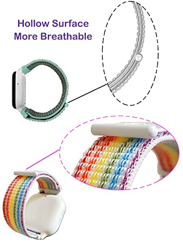 Image of YANC Blue Green White Rainbow for Boy Girl Power-velcro Watch Bands with Hollow Surfaces Compatible with T-mobile SyncUP Watch, 2 Packs(Rainbow Orange White)