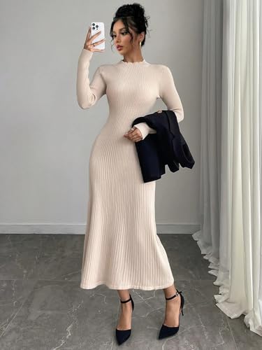 Image of TRAQUILA Women's Fit & Flare Maxi Dress | Long Sleeves | Round Neck | Soft, Stretchable Lycra | Casual wear
