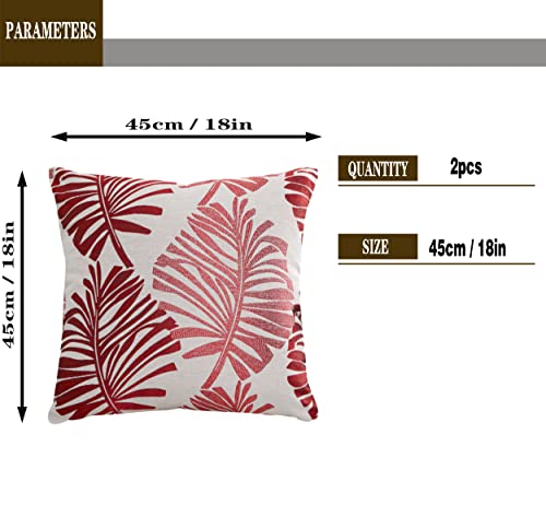 Tennove Cushion Covers 45x45cm Cotton Linen & Velvet Soft Throw Pillow Covers Set of 2 Decorative Tropic Leaf Pattern Square Cushion Cases Pillowcases for Couch Sofa Home Décor - Image 2