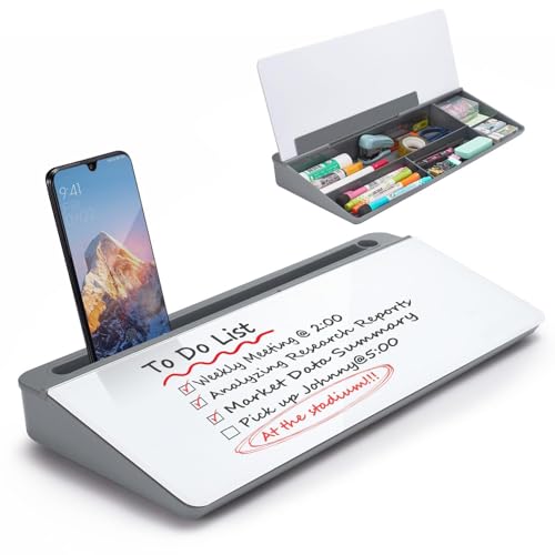 Image of UCRAVO Tabletop Smart Desk Buddy Desktop Whiteboard Easel with Storage Tray | Reusable Dry Erase Memo Board for Home Office, Study, Home School, Teachers & Students | Desk Organizer Writing Board