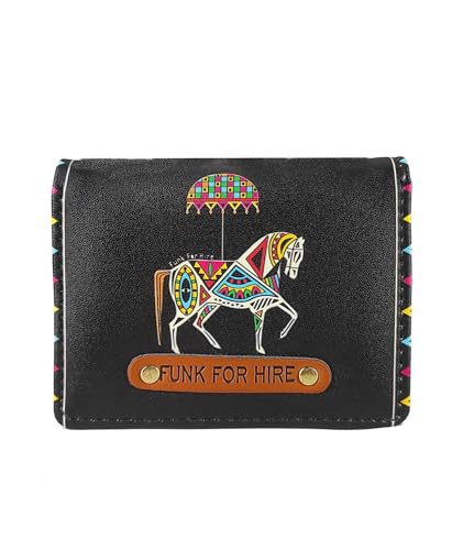 Image of Funk For Hire Black Vegan Leather Minimalist Wallet for Men & Women | Slim ATM Card Holder with Coin Pocket | 6 Card Slots | Animal Print Pocket Organizer