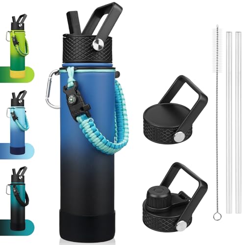 Image of BJPKPK 27oz Insulated Water Bottle with 3 Lids, Straw Lid & Handle