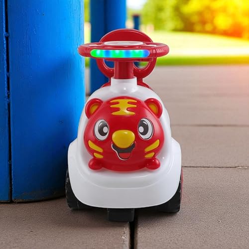 Image of kidsROAR Push Ride On Car for Kids 1-5 Years | Baby Push Car with Music, 3D Lights & Backrest | Premium Ride On Toy Supports Up to 35kg (Tiger, RED)