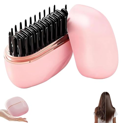 Growalleter Mini Brosse lissante à cheveux, 2-en-1 Sans fil et portable, brosse lissante et peigne chauffant volumateur, chauffage rapide en 30s, anti-brûlure (Rose)