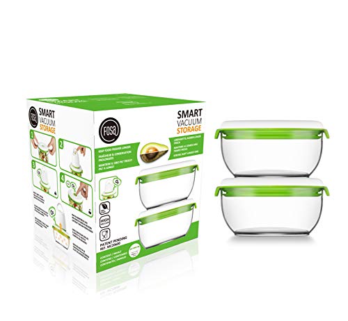 FOSA 2 recipientes Redondos de 600 ml para Sistema Patentado de envasado al vacío doméstico, automático e inalámbrico Conserva Cualquier alimento más Tiempo  Plástico Premium de Nivel Sanitario