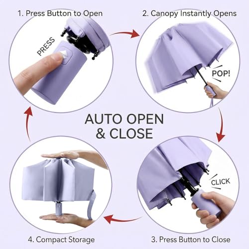 Image of BAODINI Small UV Protection Travel Umbrella Compact for Rain and Sun UPF 50+ Windproof Portable 42 inch Umbrella for Women and Men
