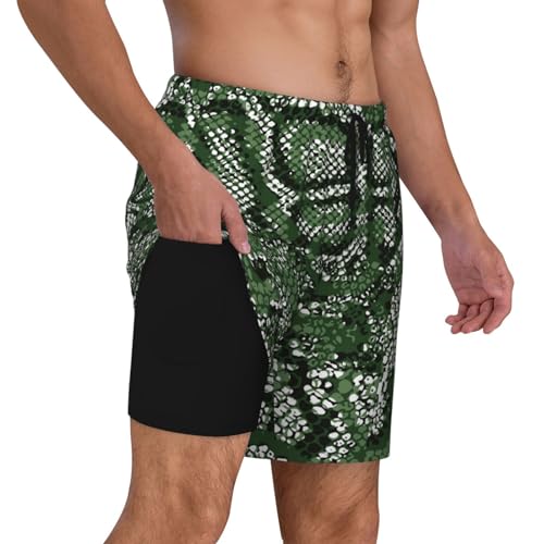 Green Snakeskin Funny Men's Swim Trunks Board Shorts Quick Dry-3