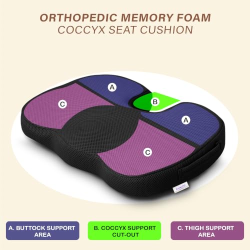 Image of Orthopaedic Memory Foam Coccyx Seat Cushion - (2 Year Warranty)-(18 inchx14 inchx3 inch) Tailbone & Sciatica Relief, Extra Support for Long Sitting,Non-Slip for Office /Home Chairs,Upto 100 kg - Mesh Black