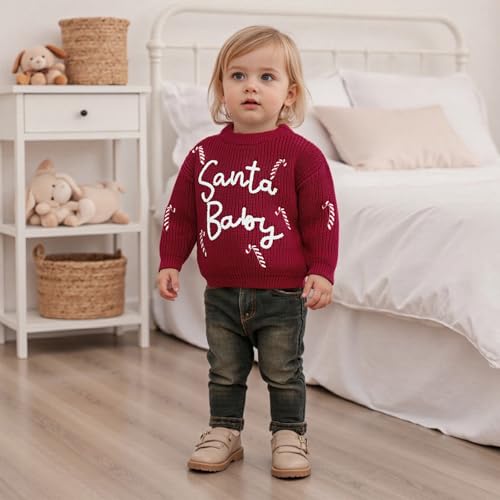 Toddler Baby Boy Girl Christmas Outfit Infant Bow Letter Embroidery Knit Ugly Pullover Sweater Fall Winter Clothes3