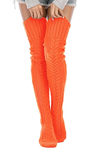 Image of Leoparts Women's Cable Knitted Thigh High Boot Socks Extra Long Winter Stockings Over Knee Leg Warmers