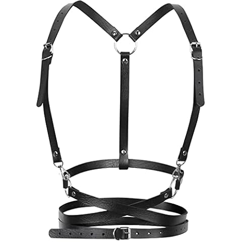 Zookey Punk Leather Body Chain Gothic Black Leather Waist Chain Belt ROCK Harajuku Leather Body Chain Nightclub Rave Waist Belt Jewellery for Women and Girls Cover