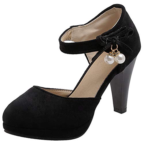 Caradise Womens Ankle Strap High Heel Platform Stiletto Pumps with Bow