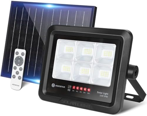 Aigostar Foco Proyector LED Solar con mando a distancia 50w, Blan...