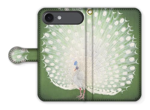手帳型 iPhone17 Air互換 スマホケース 【世界の名画】 小原古邨 ☆日本画☆ 浮世絵 版画 肉筆画 アート 絵画 芸術 日本 和 和風 和柄 伝統 (孔雀)