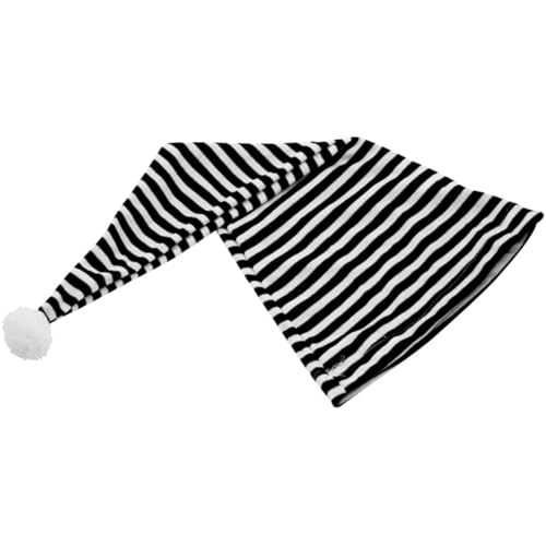 Gorro de dormir a rayas para carnaval y carnaval, divertido gorro con pompón como accesorio de disfraz para hombre y mujer, gorro en rojo, azul o negro, gorro unisex para fiesta (negro blanco)