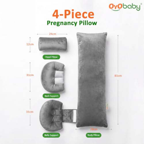 Image of OYO BABY Maternity Pillow Bundle | Adjustable Butterfly Design | Plush Velvet 4-in-1 Maternity Body Pillow | Doubles as Nursing Pillow for Back, Hip and Belly Support - Grey