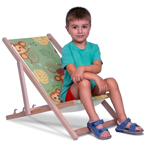 DreamRoots Kinder Liegestuhl Outdoor, Klappbarer Gartenstuhl für Draußen, Faltbarer Campingstuhl mit Waschbarem Bezug aus 100% Polyester bis zu 130 kg