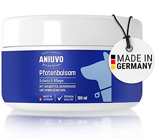 ANIUVO® Pfotenbalsam [100ml Vorratspackung] - Pfotenpflege für Hunde gegen trockene und Wunde Pfoten - Hochwertiger Pfotenschutz für deinen Hund mit Bienenwachs, Sheabutter & Aprikosenkernöl Cover