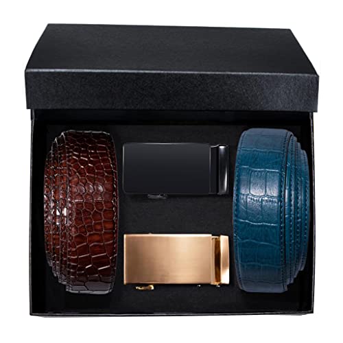 Leather Strap for Men Dress Jeans Wedding Mens Belts Set Automatic Buckles Waist Belt with Gift Box