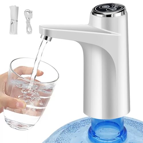 LYPPUL Elektrischer Wasserspender, USB-Lade Automatische Trinkwasserpumpe, Wasserflaschen Pumpe, Automatischer Wasserspender, Tragbar und Wiederaufladbar für Zuhause, Büro, Küche und Camping (Weiß)