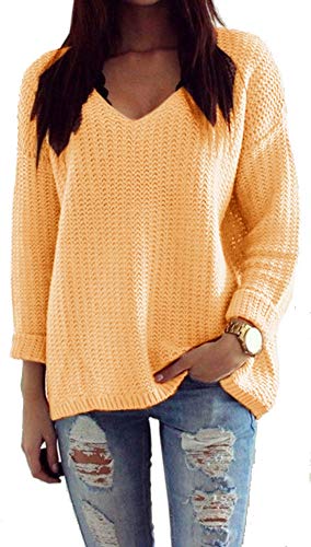 Mikos* Damen Strickpullover Frühling Sommer Sweatshirt | V-Ausschnitt...