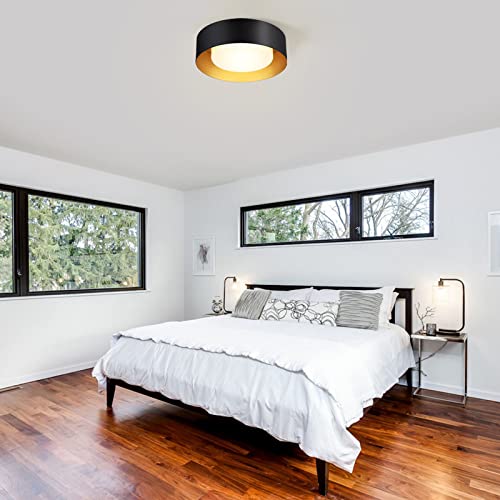 Yasince Modern Black And Gold Flush Mount Ceiling Lights, Minimalist Drum Round Ceiling Lighting, Acrylic Close To Ceiling Light Fixtures For Bedroom, Dining Room, Bathroom, Hallways, Living Room #TOP6
