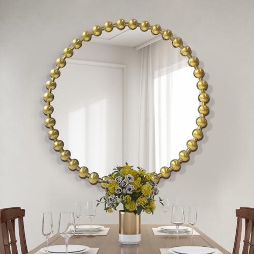 WAMIRRO Espejo dorado decorativo grande de 24 x 24 pulgadas para sala de estar, espejo redondo ornamentado para entrada, chimenea, pasillo