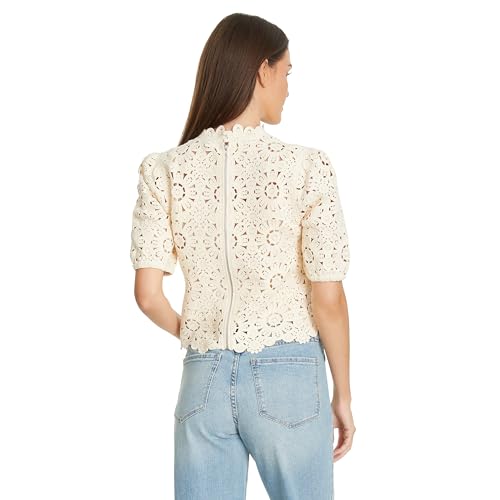 Sam Edelman Women's Doral Crochet Knit Short Sleeve Sweater with Zipper Back Standard4