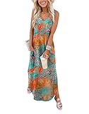 Sampeel Summer Dresses for Women Maxi Dress Vacation Beach Sundresses 2026 with Pockets Ladies Dresses Size 22-24 Floral Blue Orange